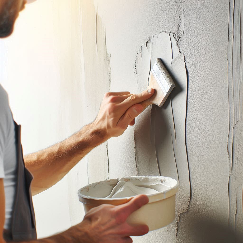 applying wall putty on the wall